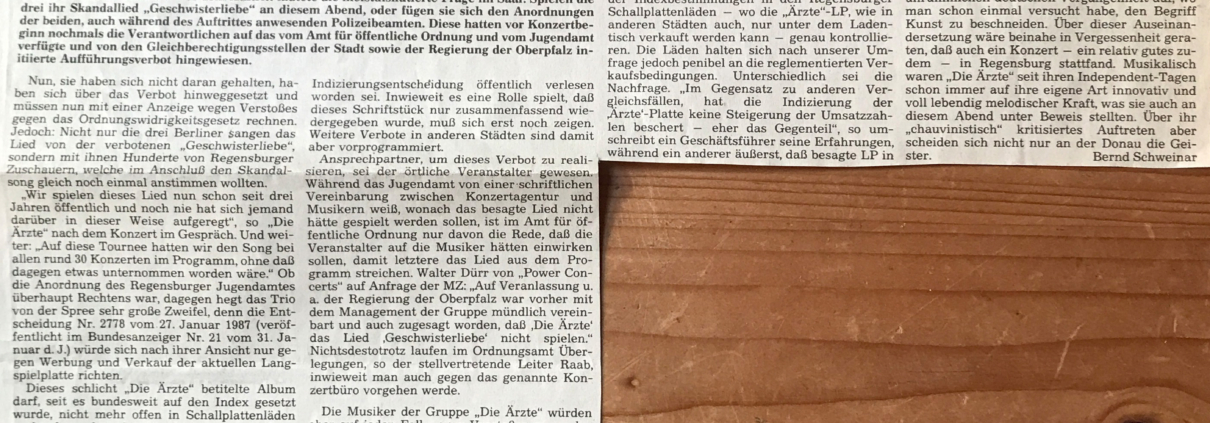 Die Ärzte im Polizeiverhör / Mittelbayerische Zeitung 03. April 1987