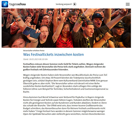 Tagesschau-Screenshot dpa-Interview zum Festivalsommer 2023